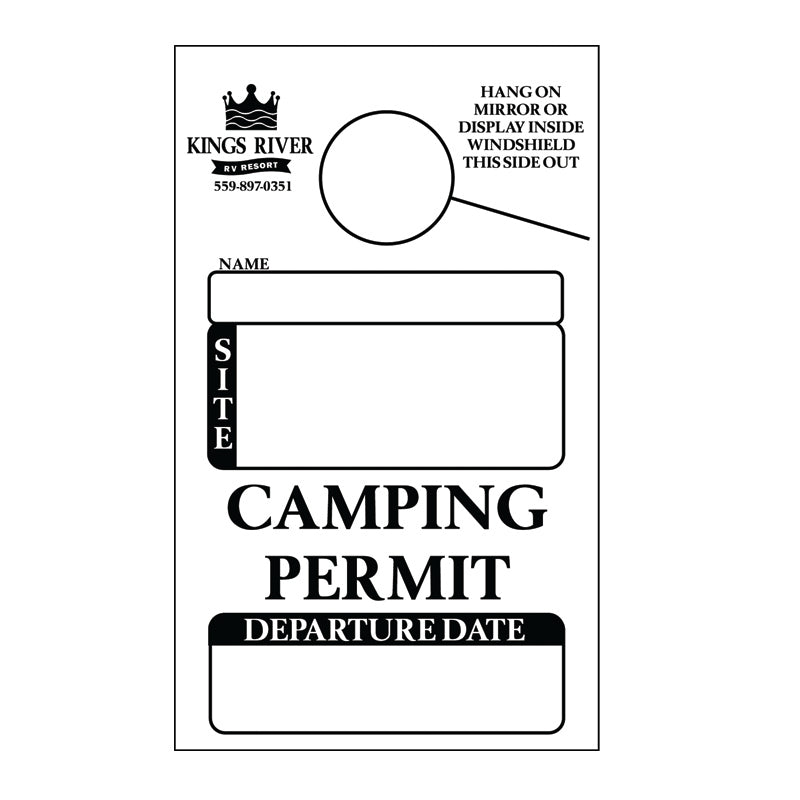 Custom design camping permit hang tag packs of 500